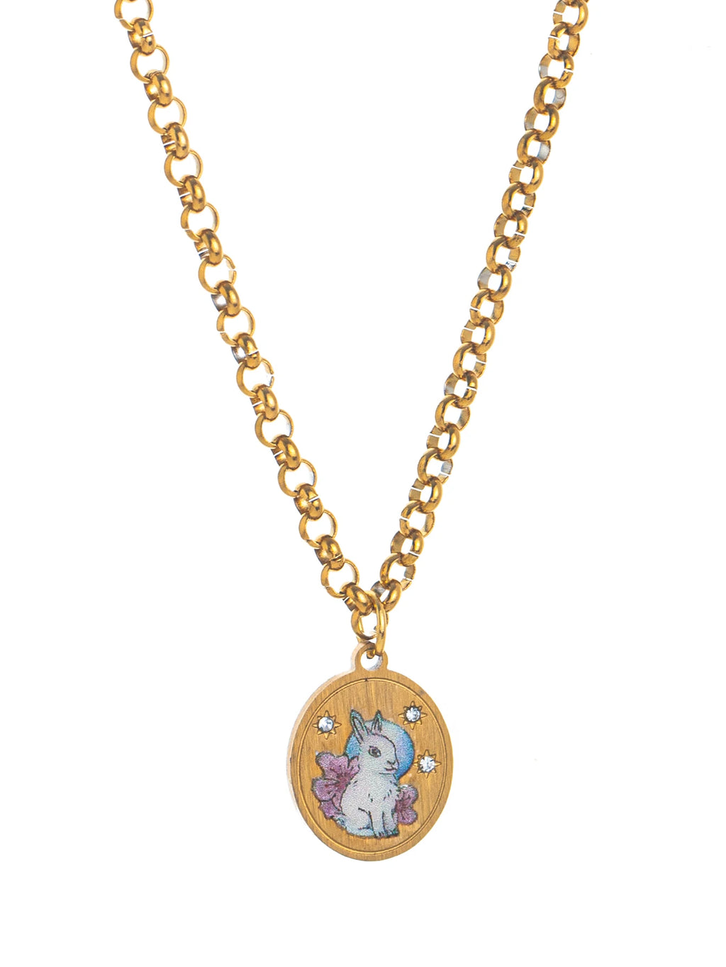 Flower Painting Rabbit Clover Warrior Guardian Tarot Charm Women's Necklace Vacuum Plated 18k Gold