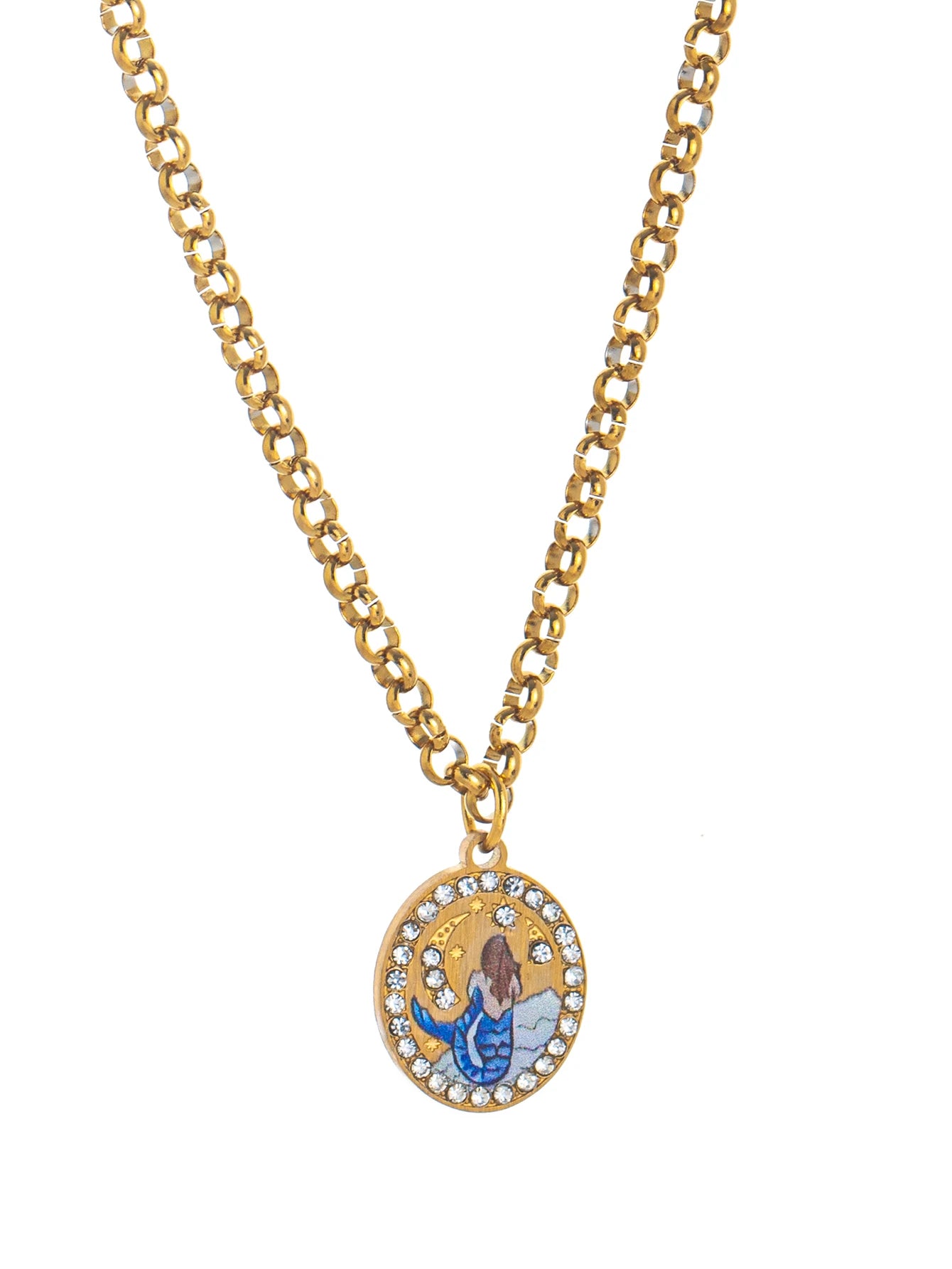 Flower Painting Rabbit Clover Warrior Guardian Tarot Charm Women's Necklace Vacuum Plated 18k Gold