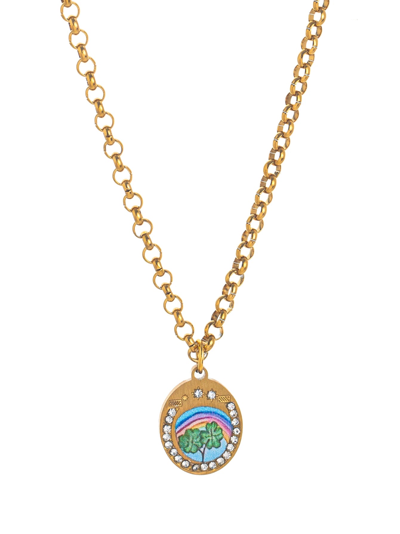 Flower Painting Rabbit Clover Warrior Guardian Tarot Charm Women's Necklace Vacuum Plated 18k Gold