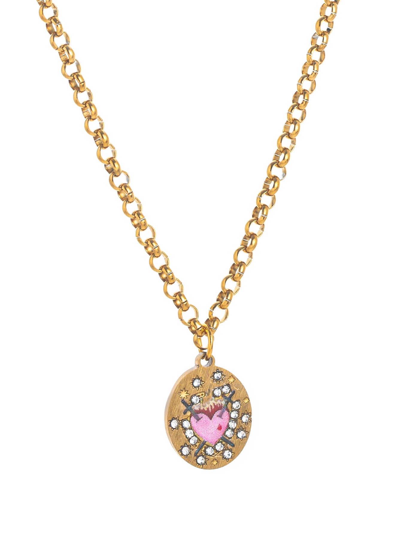 Flower Painting Rabbit Clover Warrior Guardian Tarot Charm Women's Necklace Vacuum Plated 18k Gold