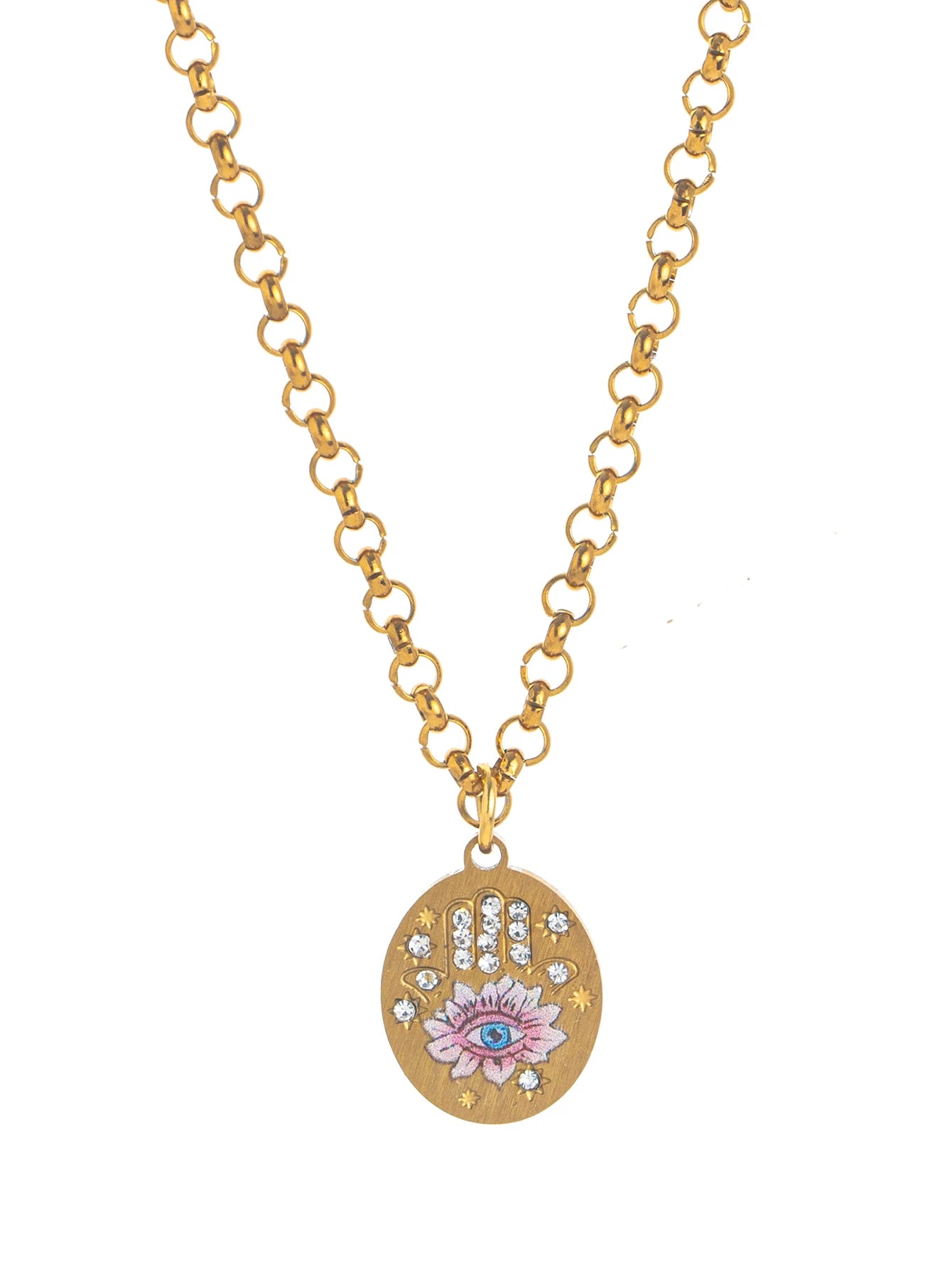 Flower Painting Rabbit Clover Warrior Guardian Tarot Charm Women's Necklace Vacuum Plated 18k Gold