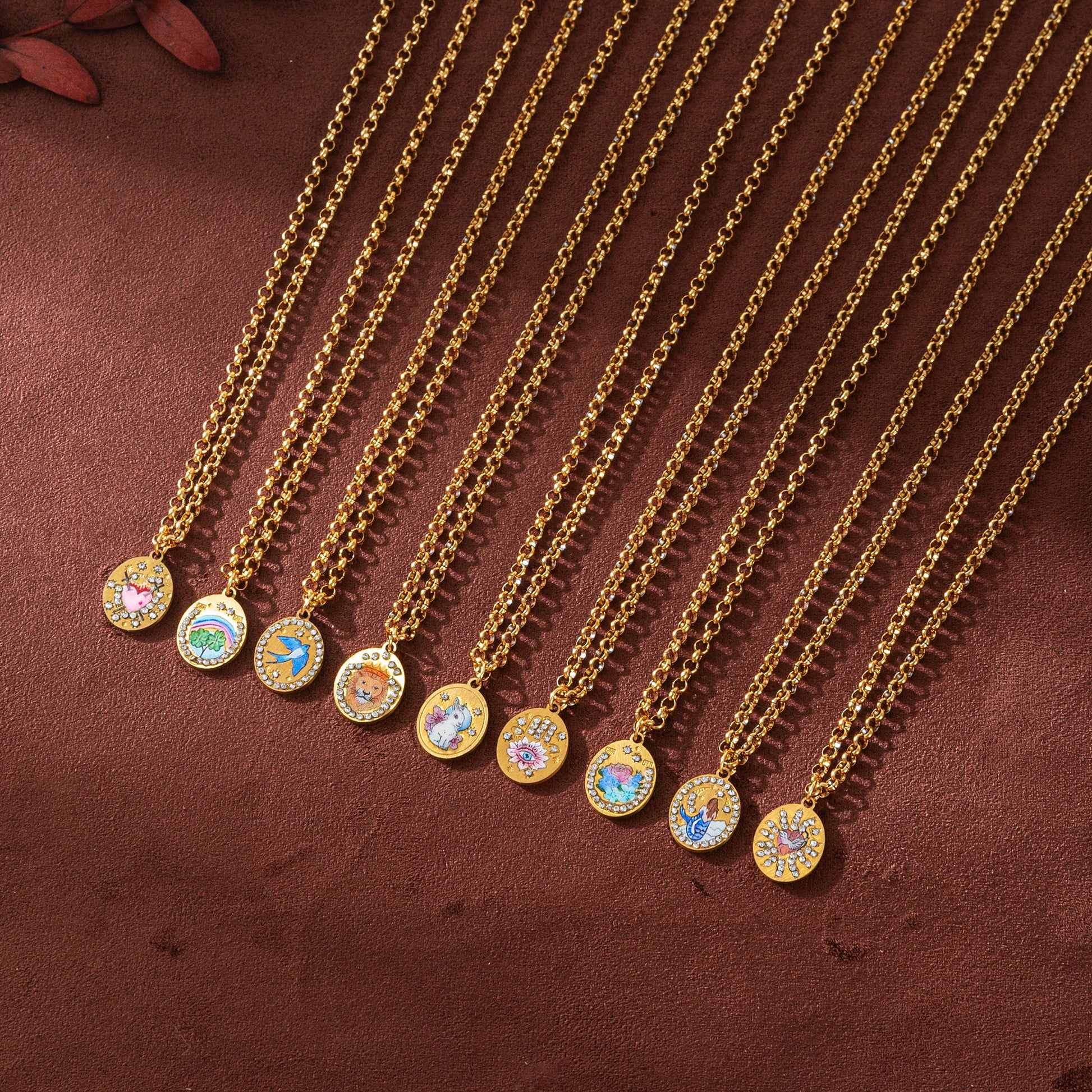 Flower Painting Rabbit Clover Warrior Guardian Tarot Charm Women's Necklace Vacuum Plated 18k Gold