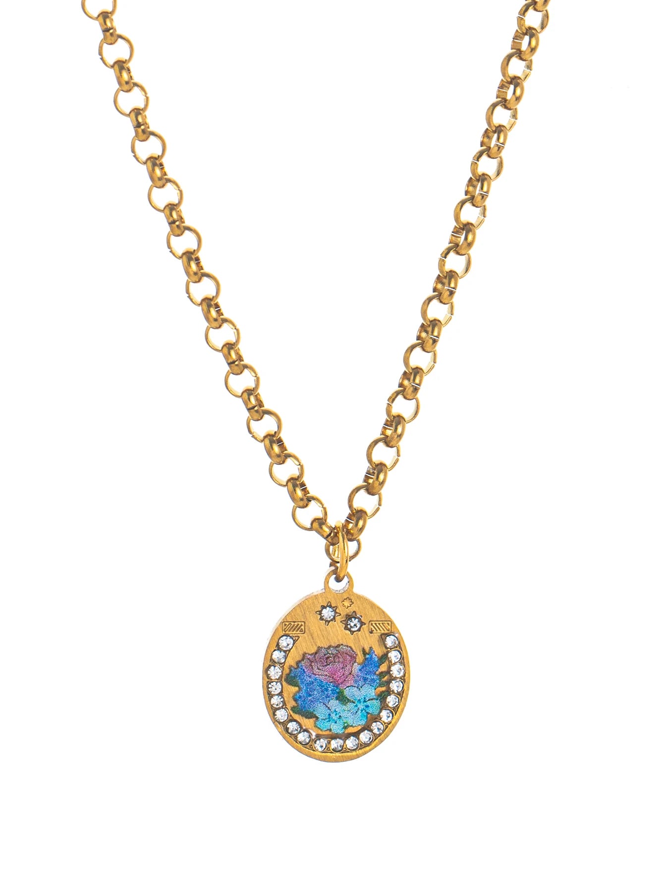 Flower Painting Rabbit Clover Warrior Guardian Tarot Charm Women's Necklace Vacuum Plated 18k Gold
