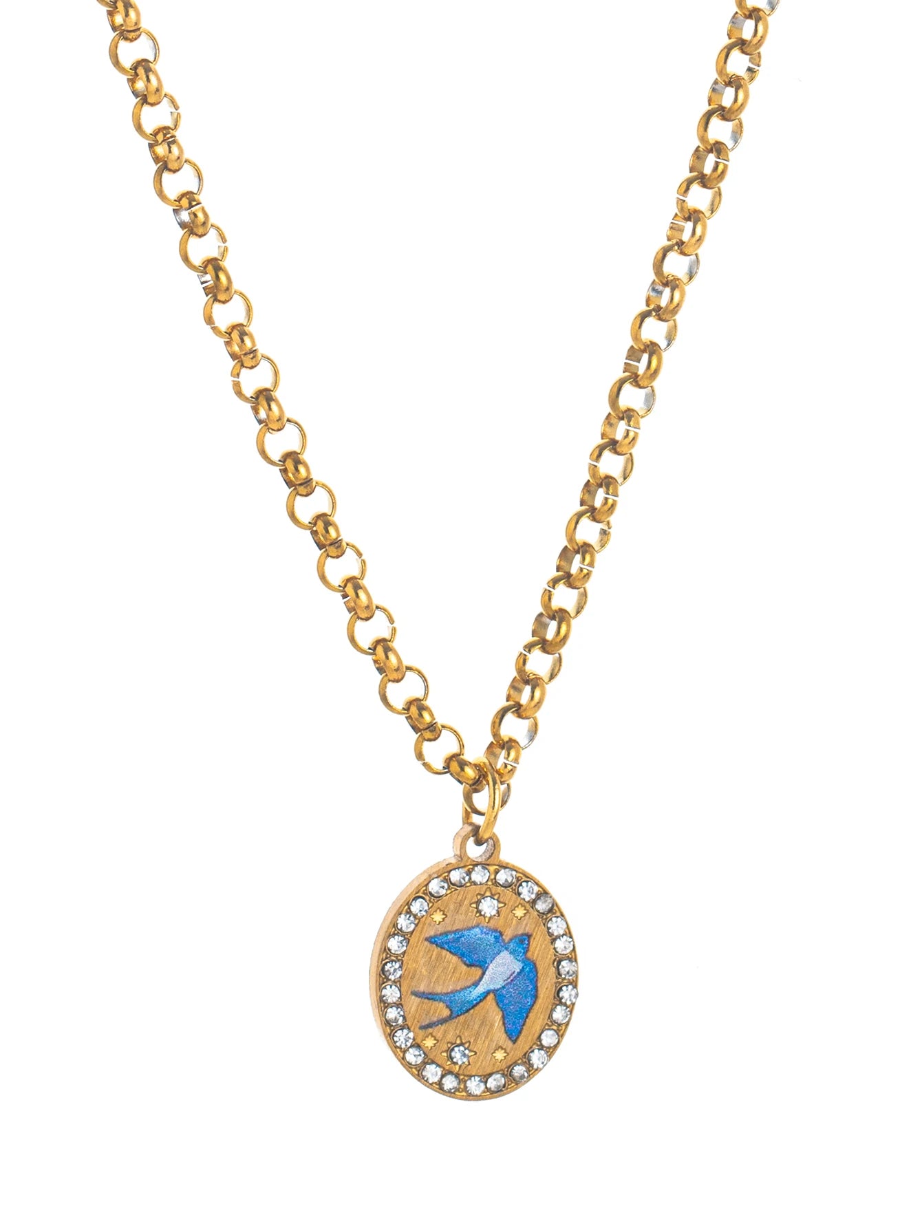 Flower Painting Rabbit Clover Warrior Guardian Tarot Charm Women's Necklace Vacuum Plated 18k Gold