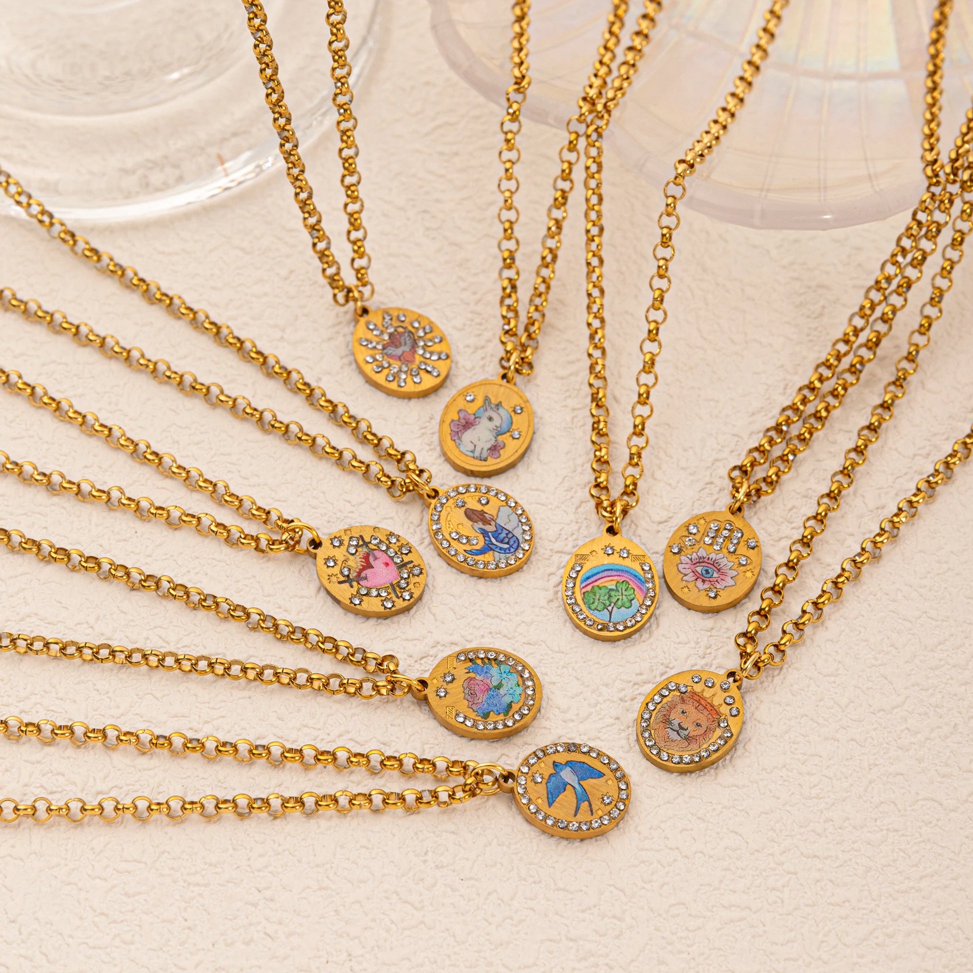 Flower Painting Rabbit Clover Warrior Guardian Tarot Charm Women's Necklace Vacuum Plated 18k Gold